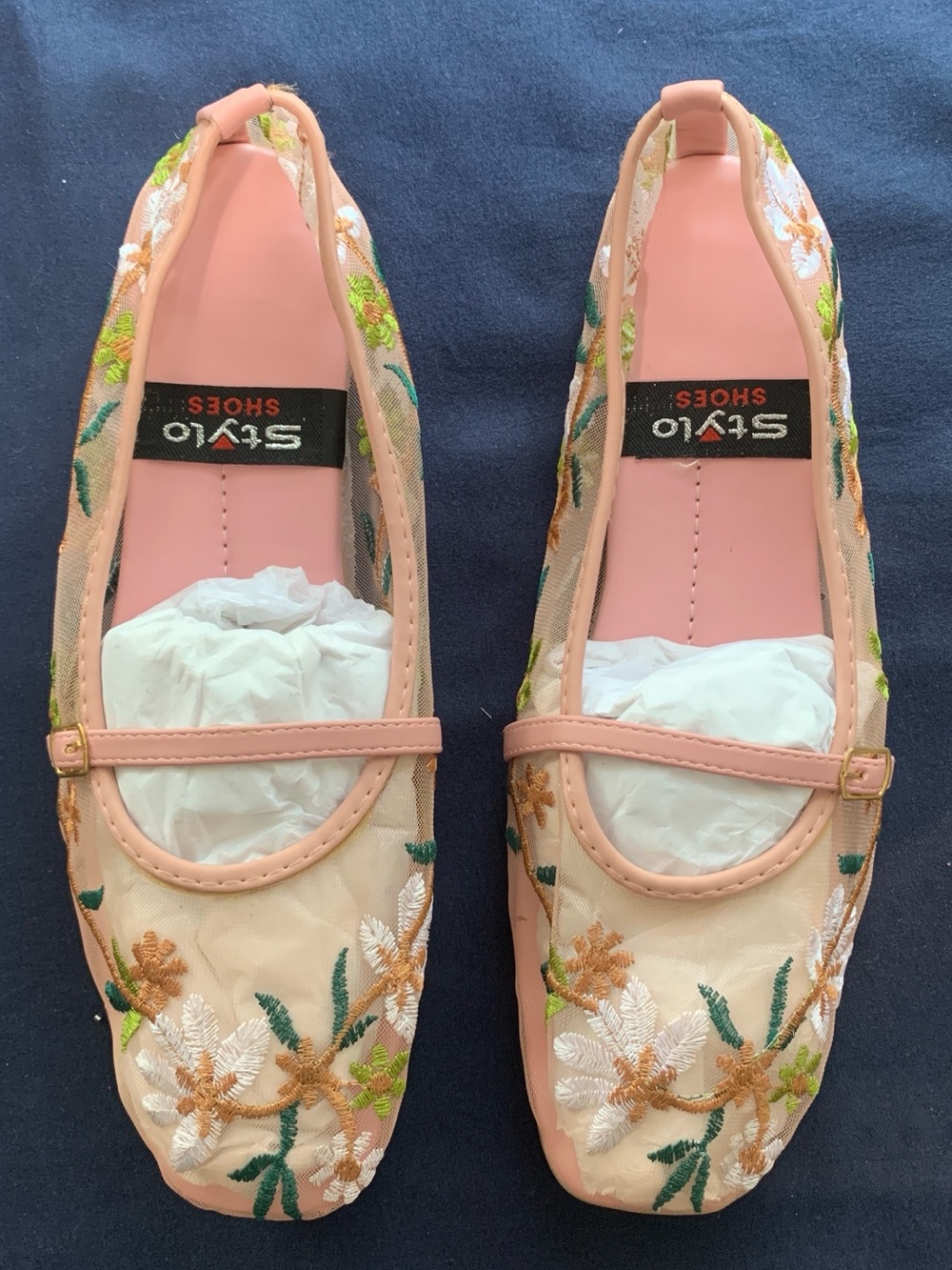 Women’s Pink Embroidered Mary Jane Flats
